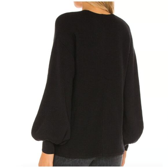 NWT 1.STATE REVOLVE Women's Black Ribbed V Neck Balloon Sleeve Sweater Size L - Picture 3 of 8